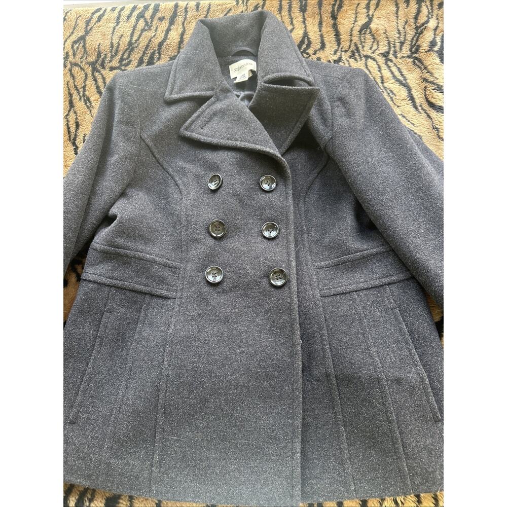 St Johns Bay Peacoat Jacket Womens Large Black Double Breasted Wool Blend Dress